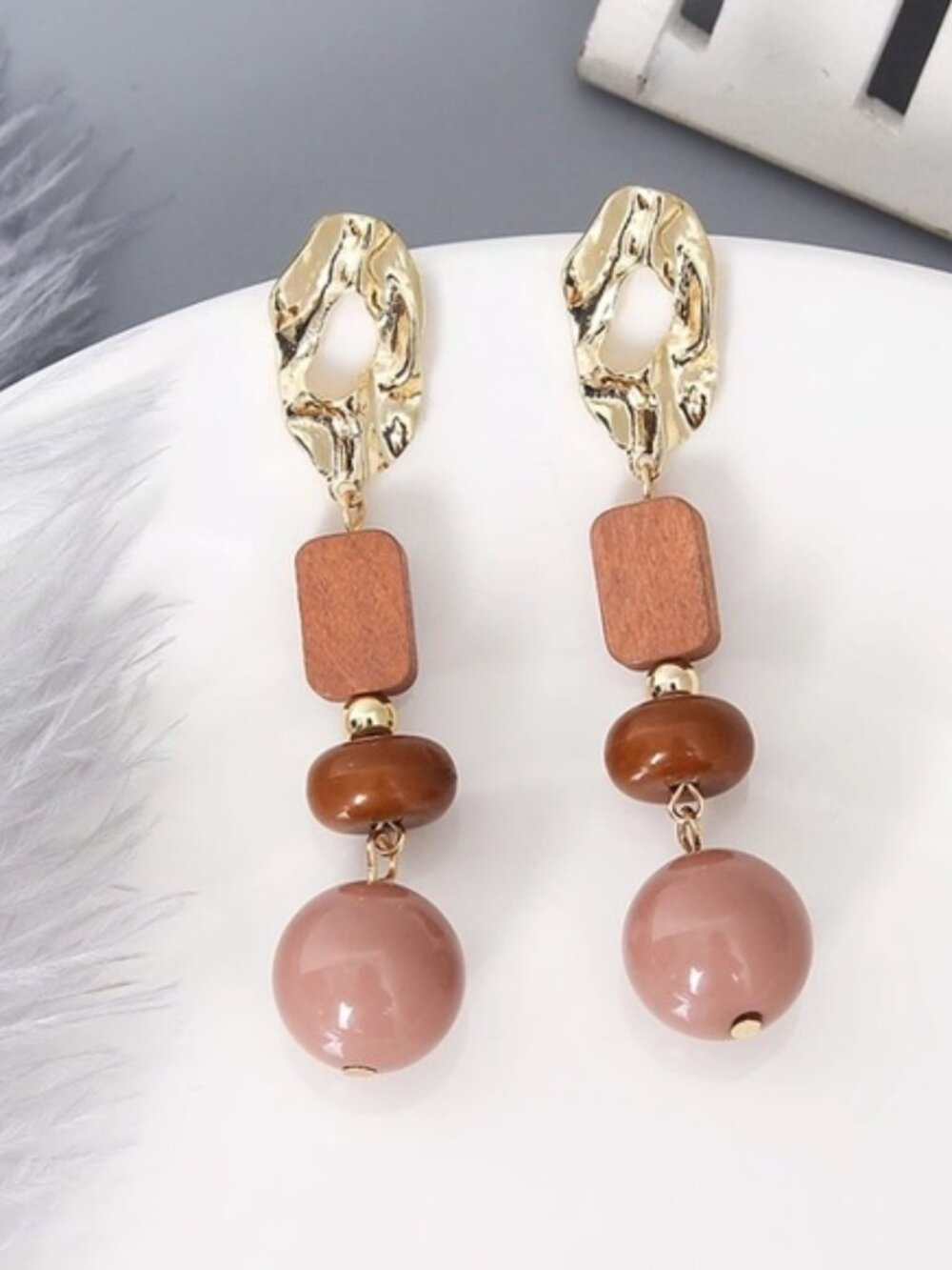 Long Wood Acrylic Earrings